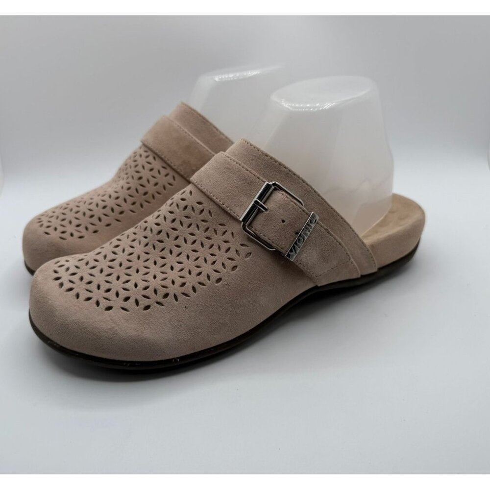 Vionic Moca Mules Women's Size 8 Beige Suede Perforated Upper Buckle Shoes